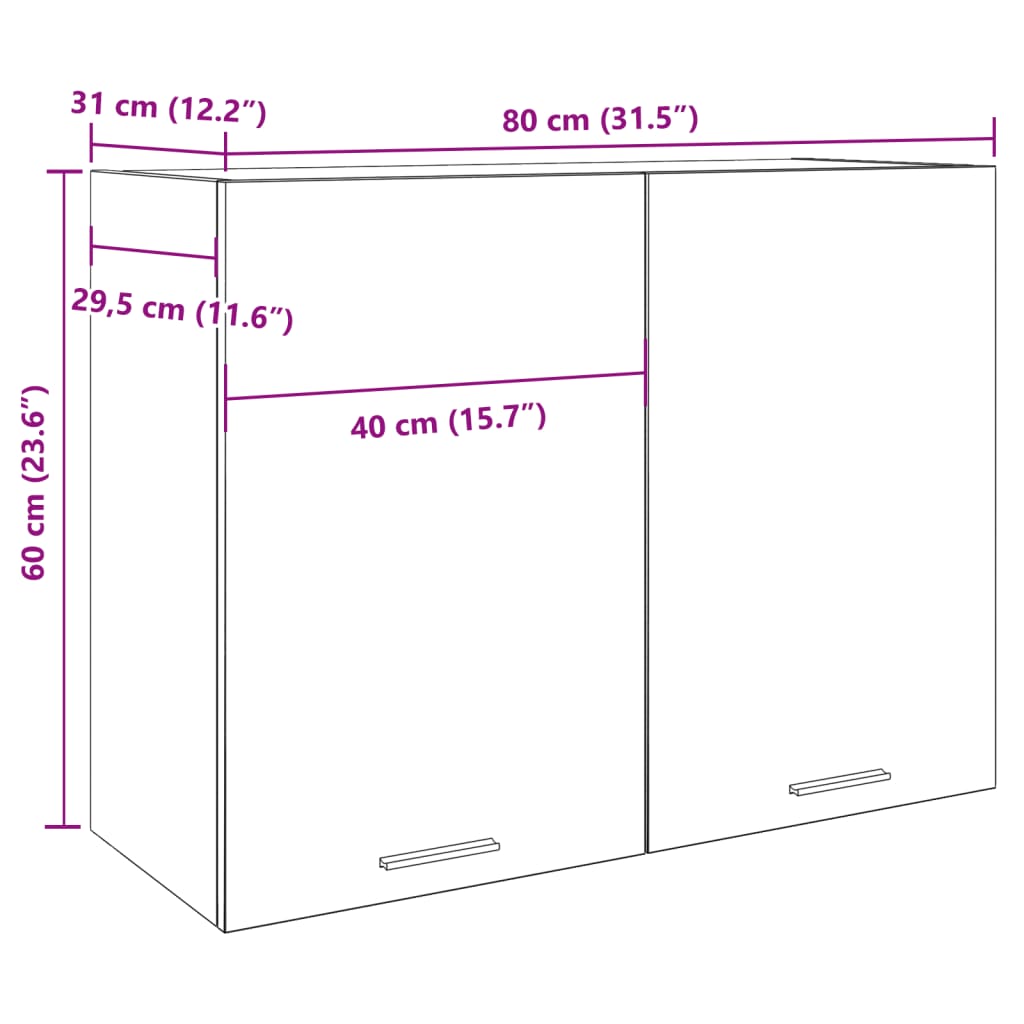Hangkast 80x31x60 cm bewerkt hout oud houtkleurig