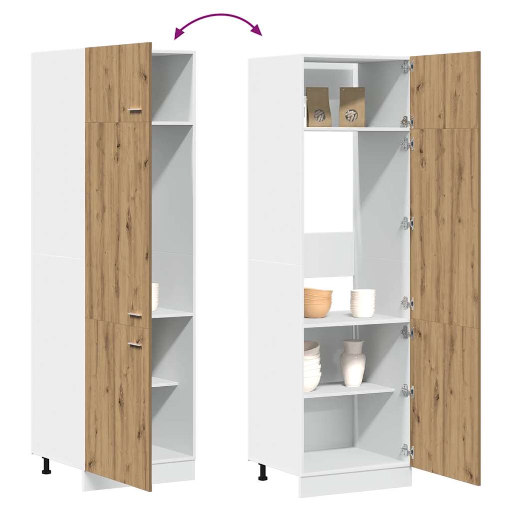Koelkastkast 60x57x207 cm bewerkt hout artisanaal eikenkleurig