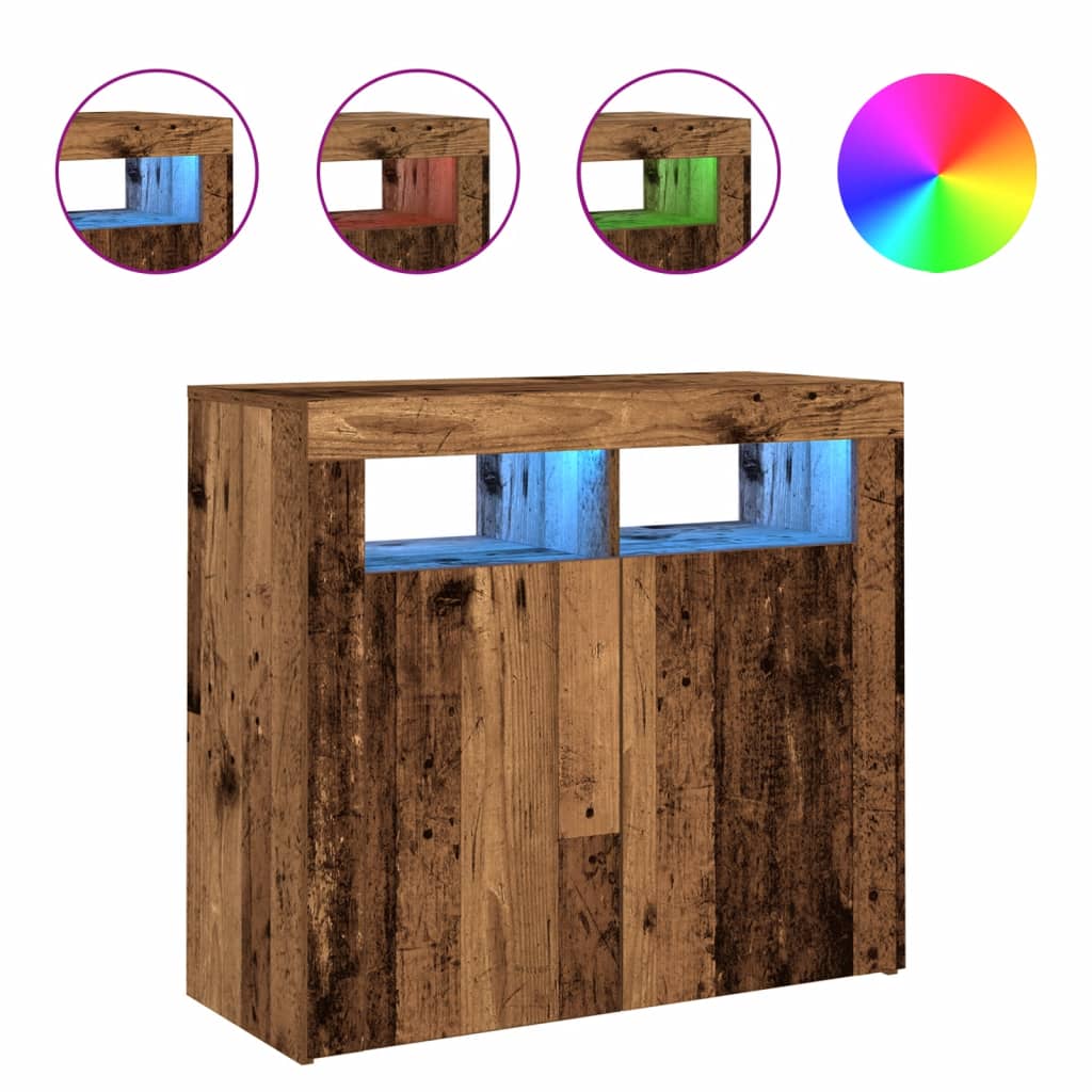 Dressoir met LED-verlichting 80x35x75 cm bewerkt hout oud hout