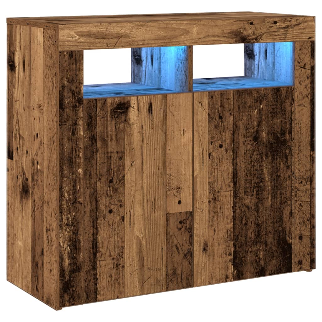 Dressoir met LED-verlichting 80x35x75 cm bewerkt hout oud hout
