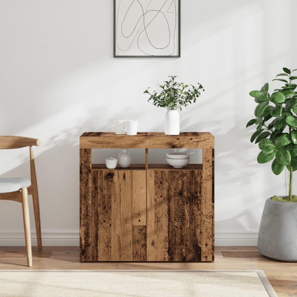 Dressoir met LED-verlichting 80x35x75 cm bewerkt hout oud hout