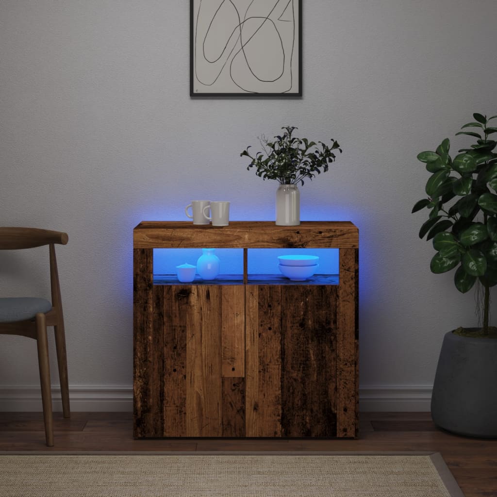 Dressoir met LED-verlichting 80x35x75 cm bewerkt hout oud hout