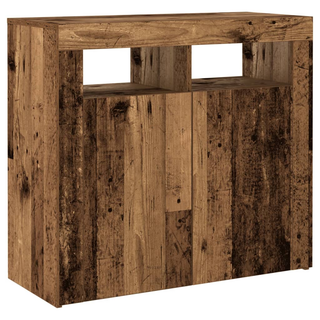 Dressoir met LED-verlichting 80x35x75 cm bewerkt hout oud hout
