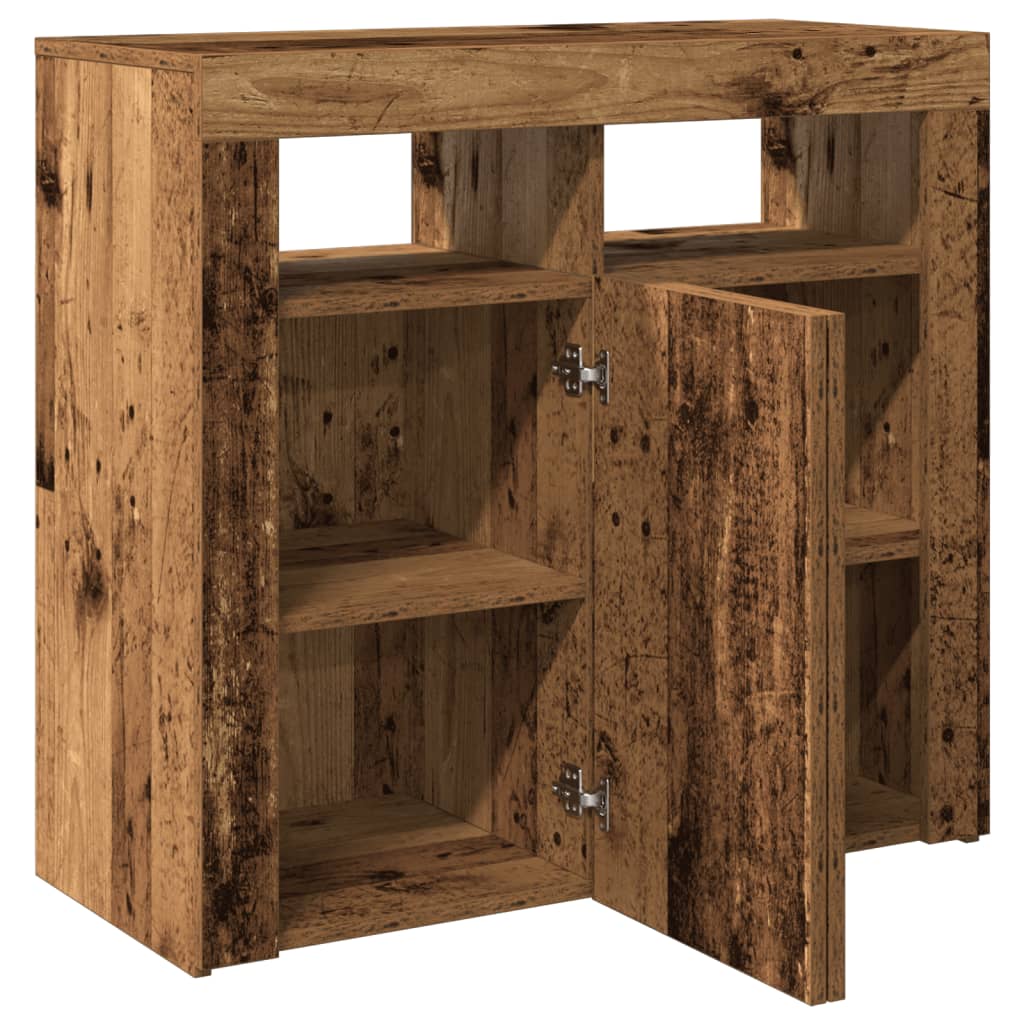 Dressoir met LED-verlichting 80x35x75 cm bewerkt hout oud hout