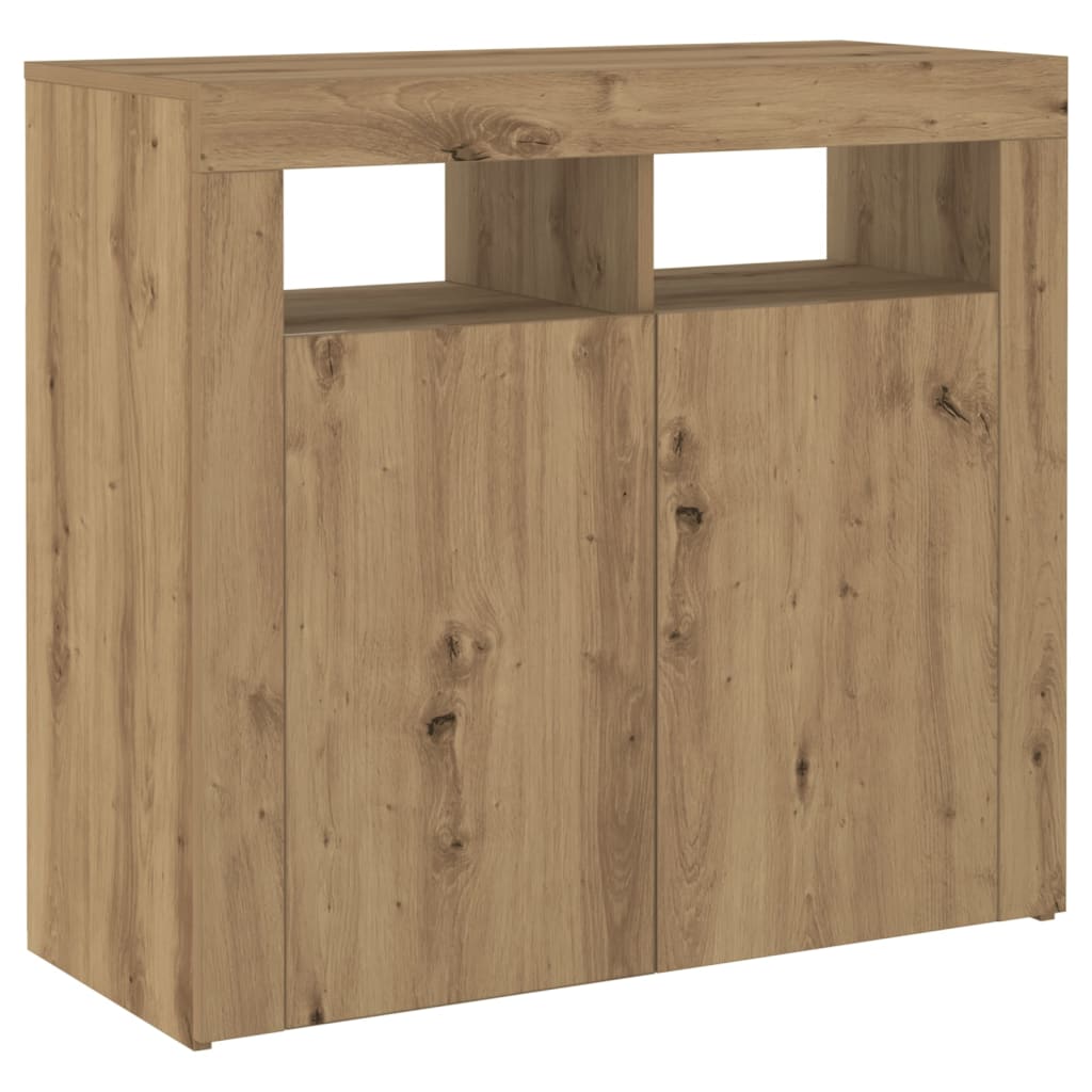 Dressoir met LED 80x35x75 cm bewerkt hout artisanaal eiken