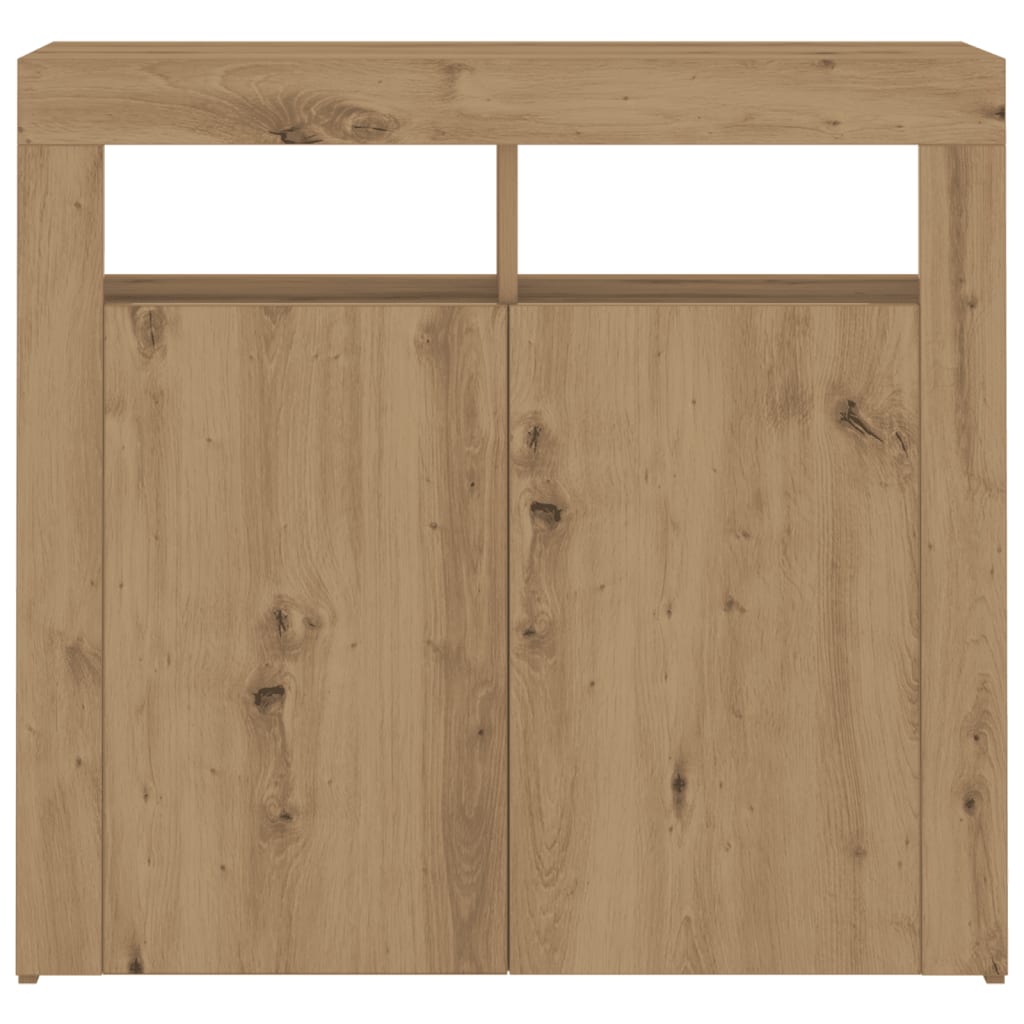 Dressoir met LED 80x35x75 cm bewerkt hout artisanaal eiken