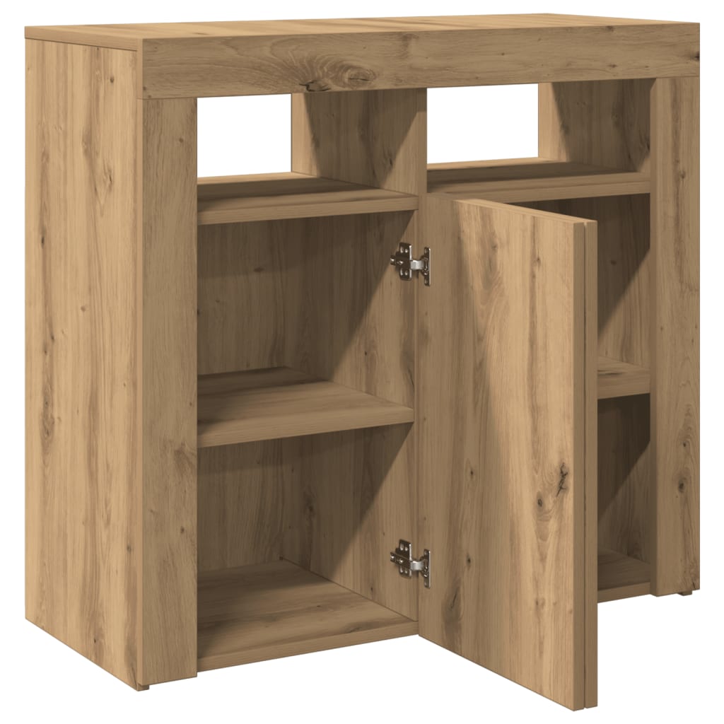 Dressoir met LED 80x35x75 cm bewerkt hout artisanaal eiken