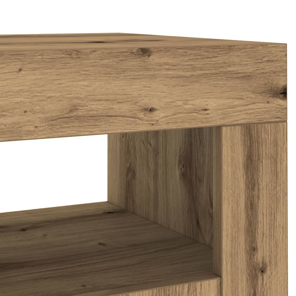 Dressoir met LED 80x35x75 cm bewerkt hout artisanaal eiken