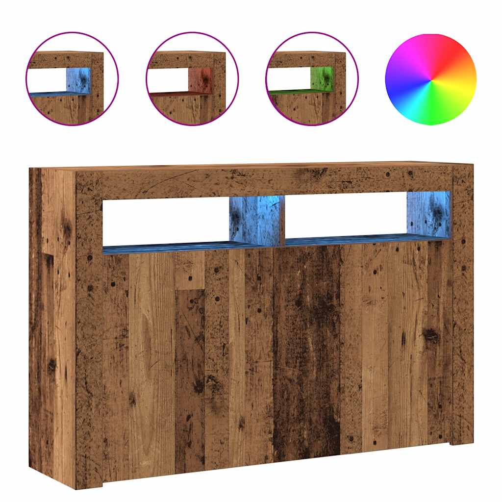 Dressoir met LED 115,5x30x75 cm bewerkt hout oud hout
