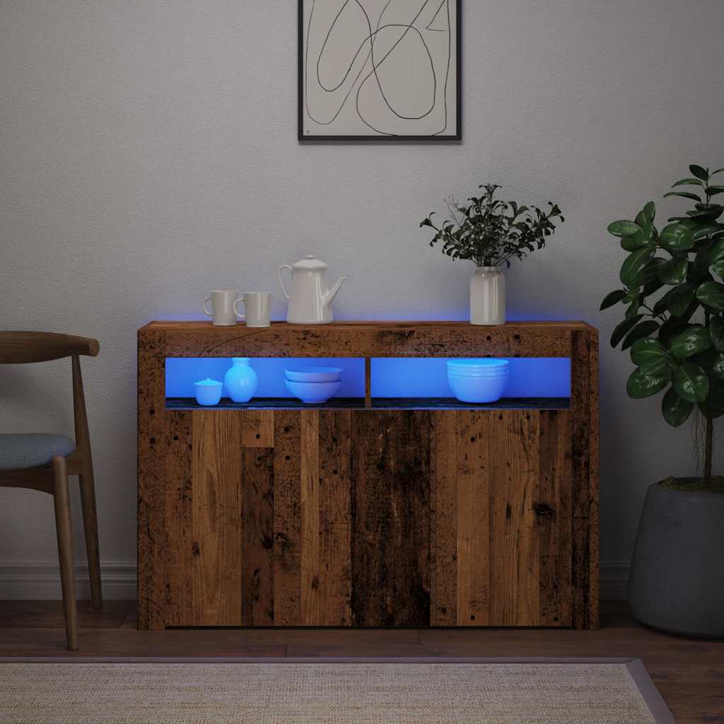 Dressoir met LED 115,5x30x75 cm bewerkt hout oud hout