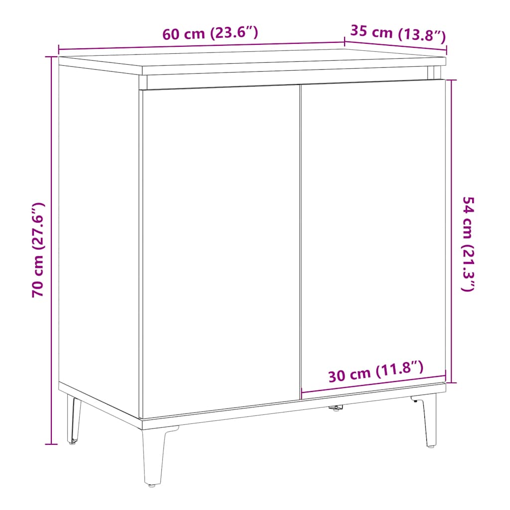 Dressoir 60x35x70 cm bewerkt hout oud houtkleurig