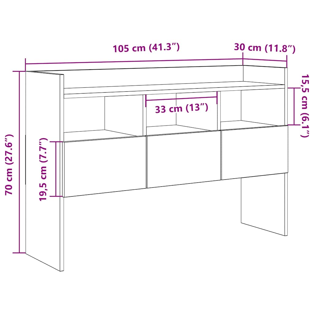 Dressoir 105x30x70 cm bewerkt hout oud houtkleurig