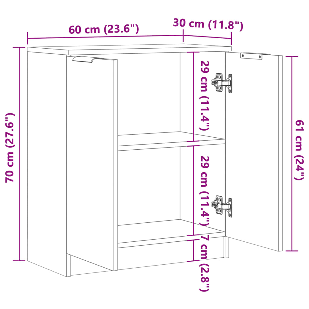 Dressoir 60x30x70 cm bewerkt hout oud houtkleurig