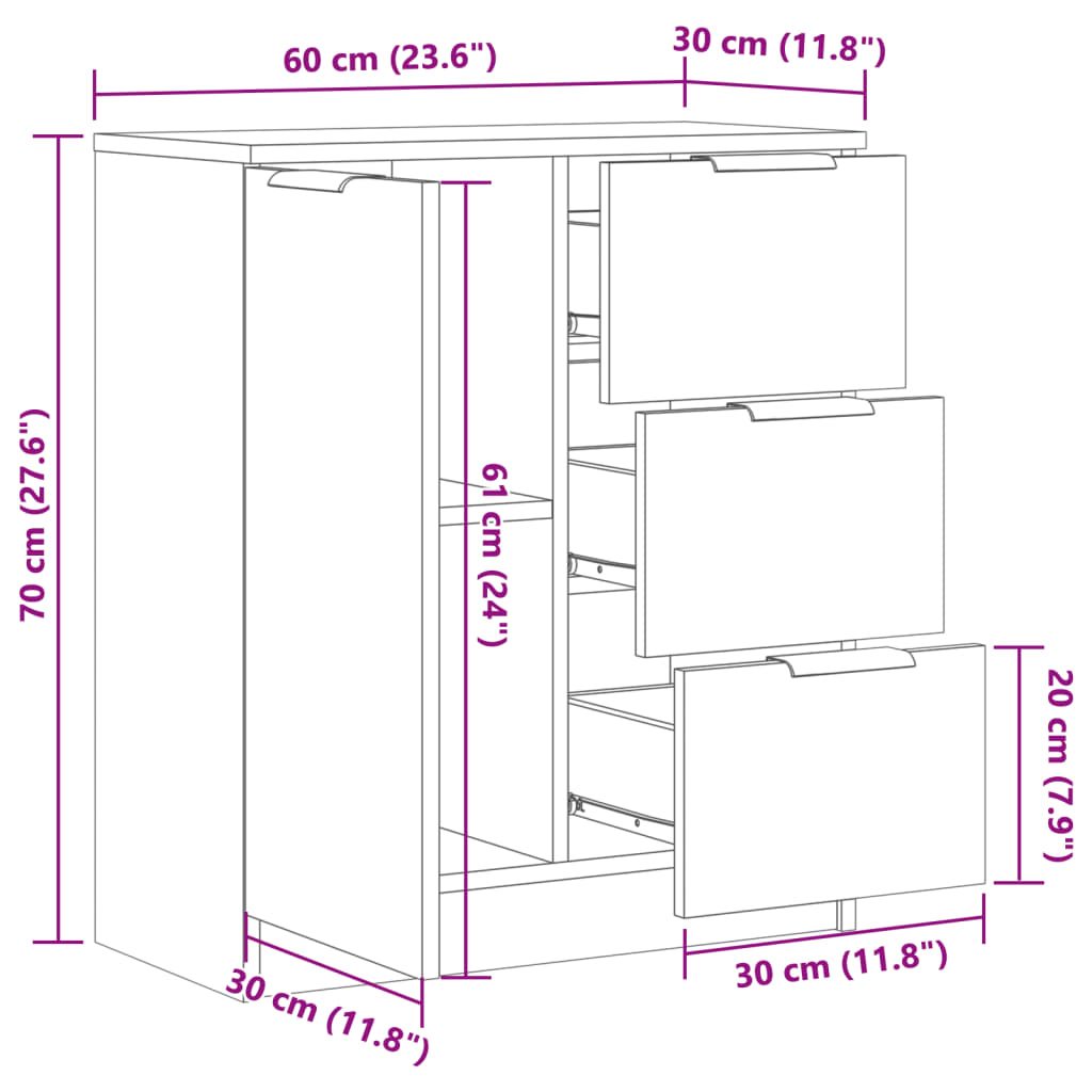 Dressoir 60x30x70 cm bewerkt hout artisan eikenkleurig