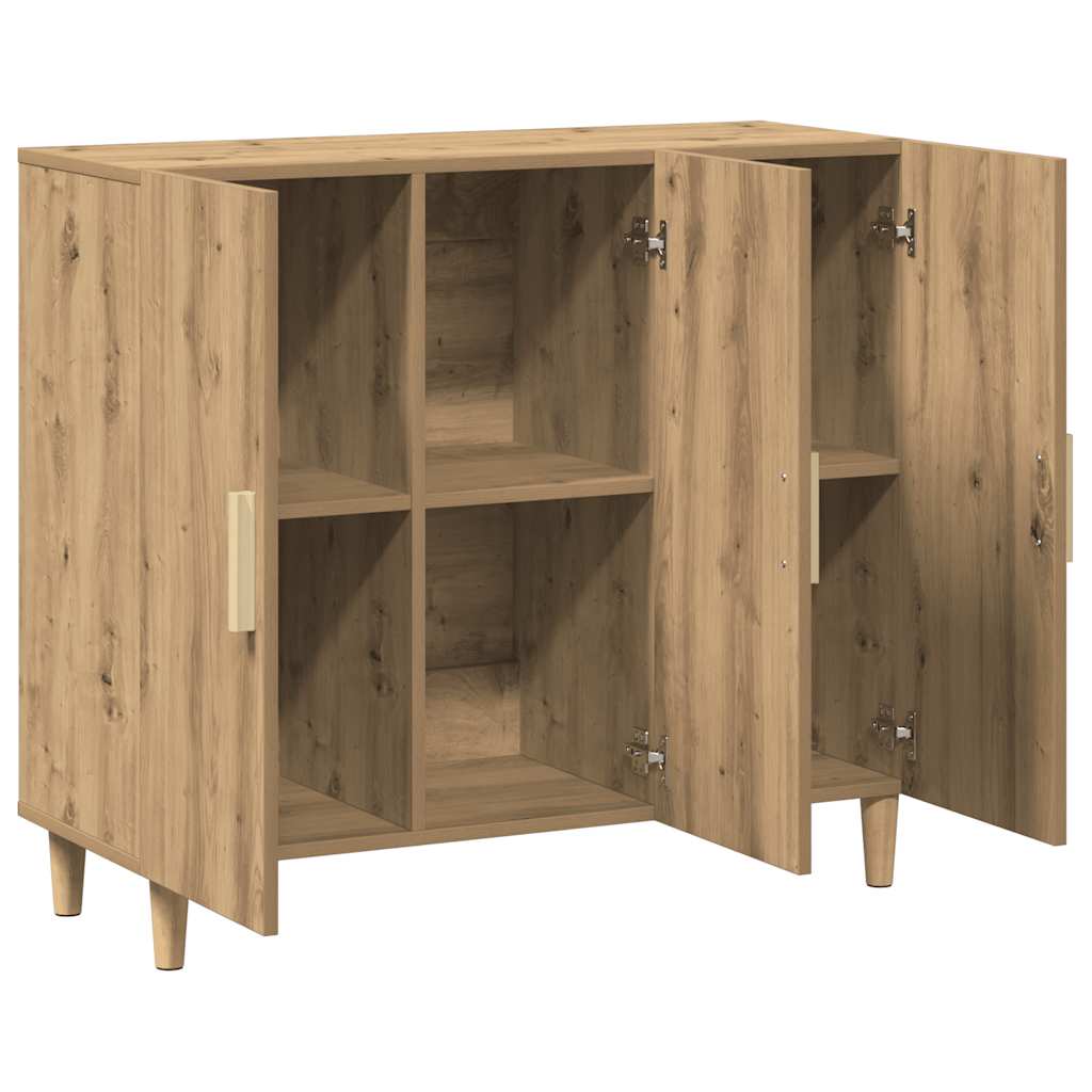 Dressoir 90x34x80 cm bewerkt hout artisanaal eikenkleur