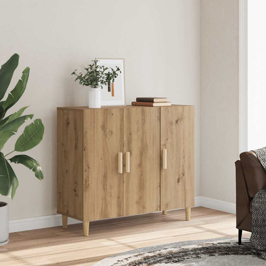 Dressoir 90x34x80 cm bewerkt hout artisanaal eikenkleur