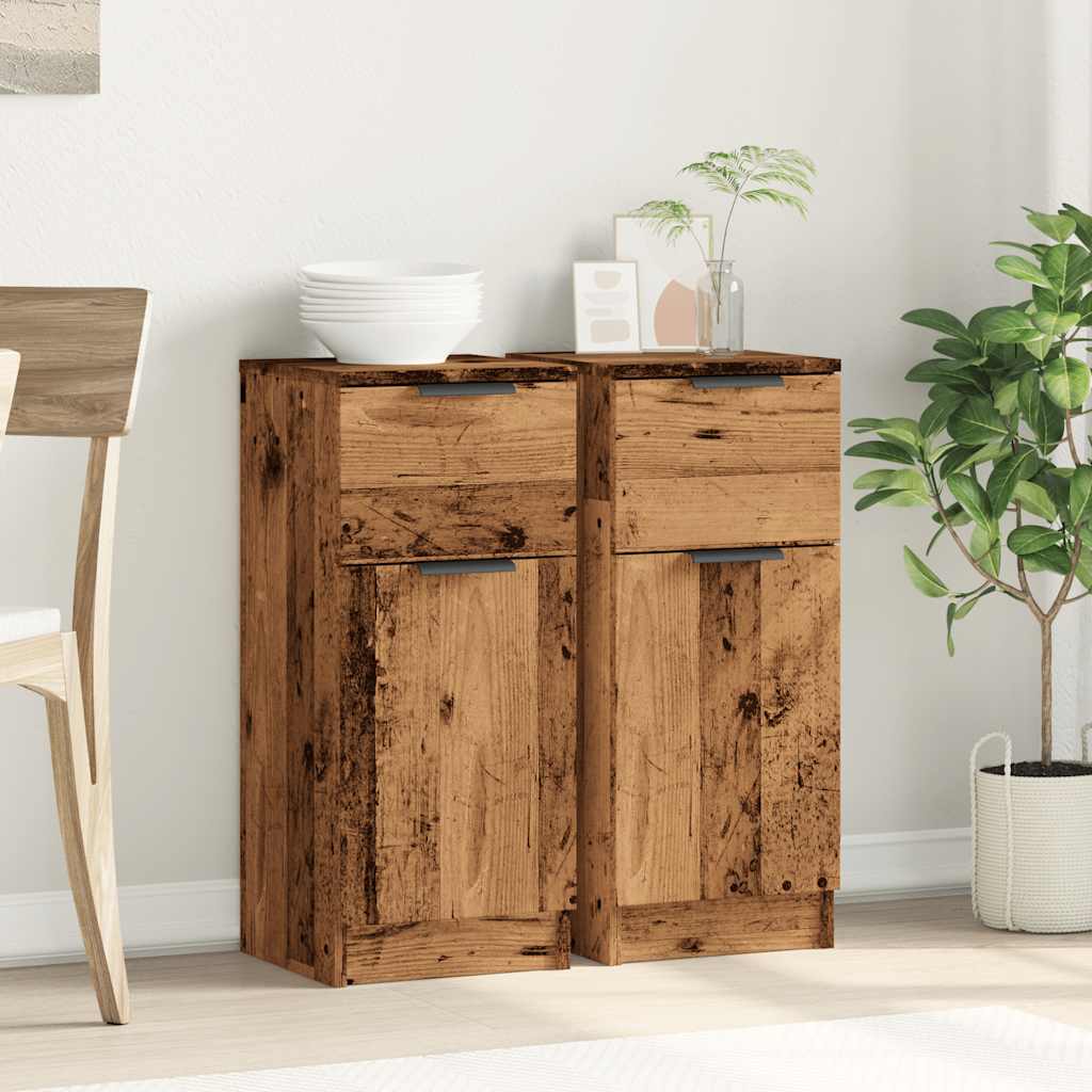 Dressoirs 2 st 30x30x70 cm bewerkt hout oud houtkleurig