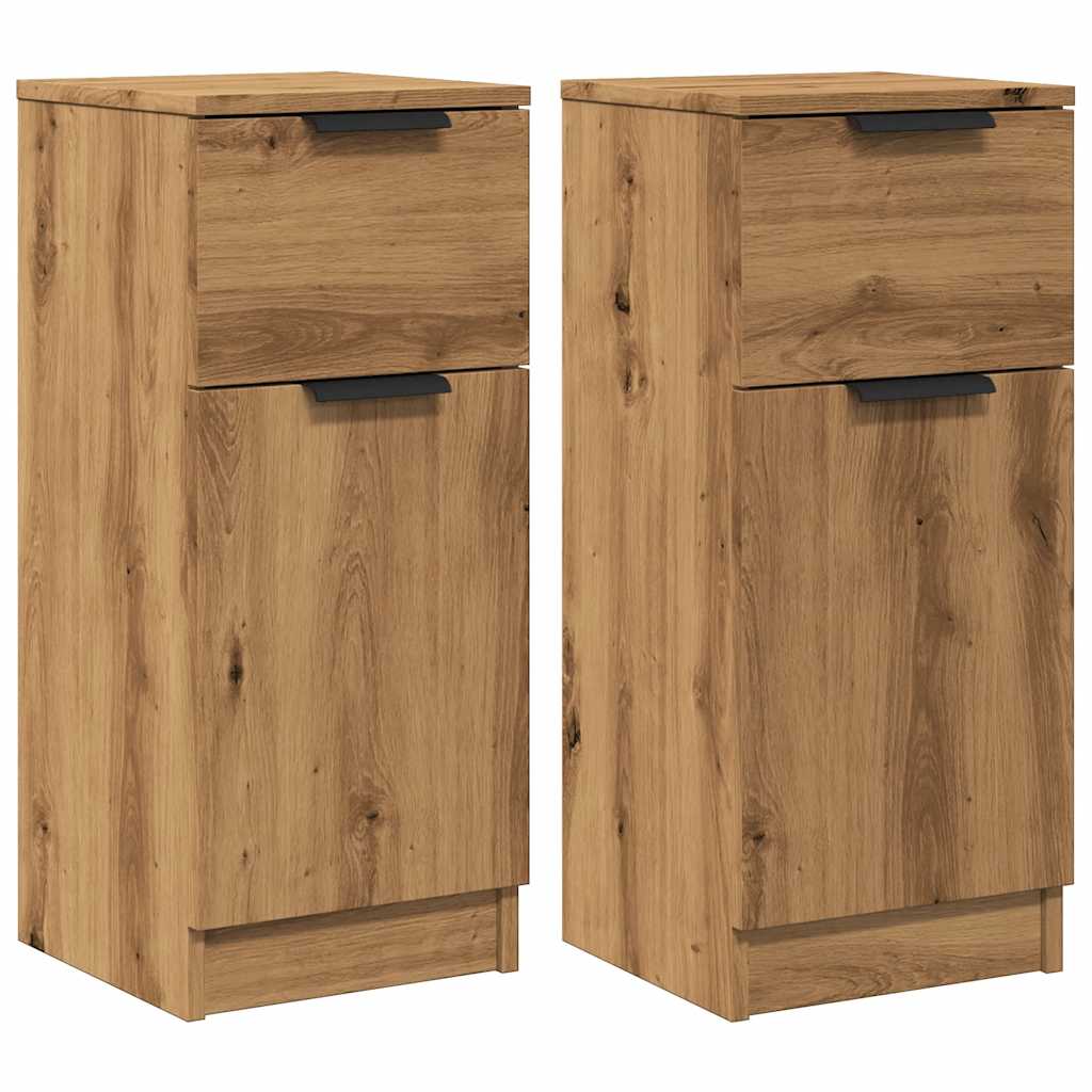 Dressoirs 2 st 30x30x70 cm bewerkt hout artisanaal eikenkleur