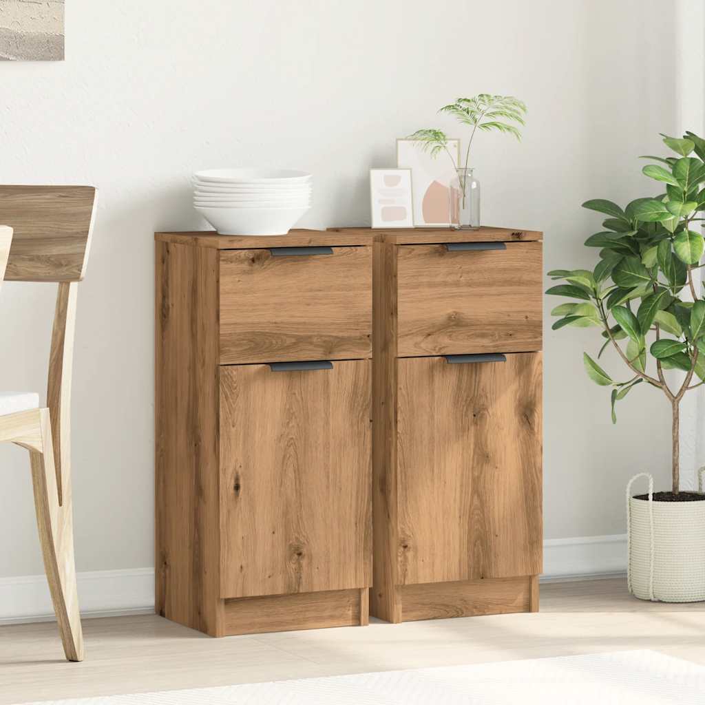 Dressoirs 2 st 30x30x70 cm bewerkt hout artisanaal eikenkleur