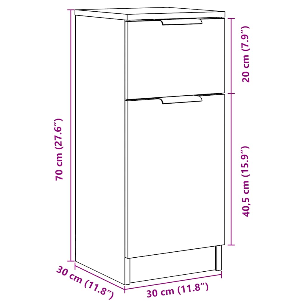 Dressoirs 2 st 30x30x70 cm bewerkt hout artisanaal eikenkleur