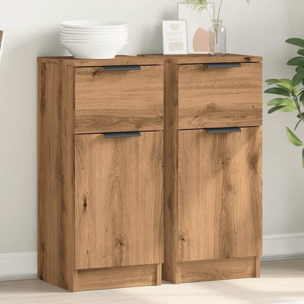 Dressoirs 2 st 30x30x70 cm bewerkt hout artisanaal eikenkleur