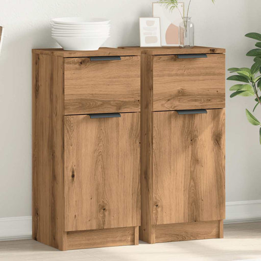 Dressoirs 2 st 30x30x70 cm bewerkt hout artisanaal eikenkleur