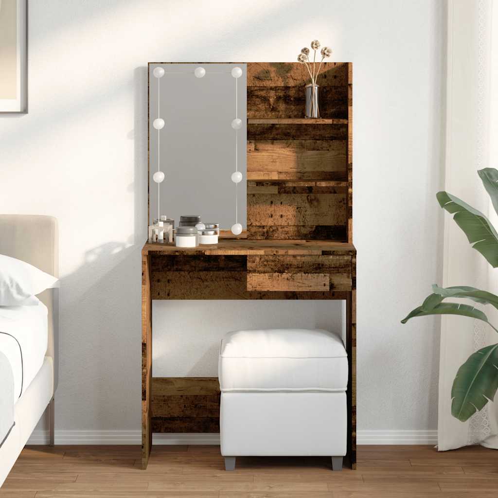 Kaptafel met LED-verlichting 74,5x40x141 cm oud houtkleurig