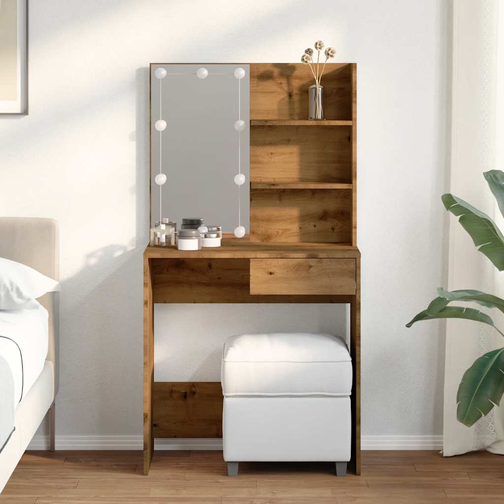 Kaptafel met LED-verlichting 74,5x40x141 cm artisanaal eiken