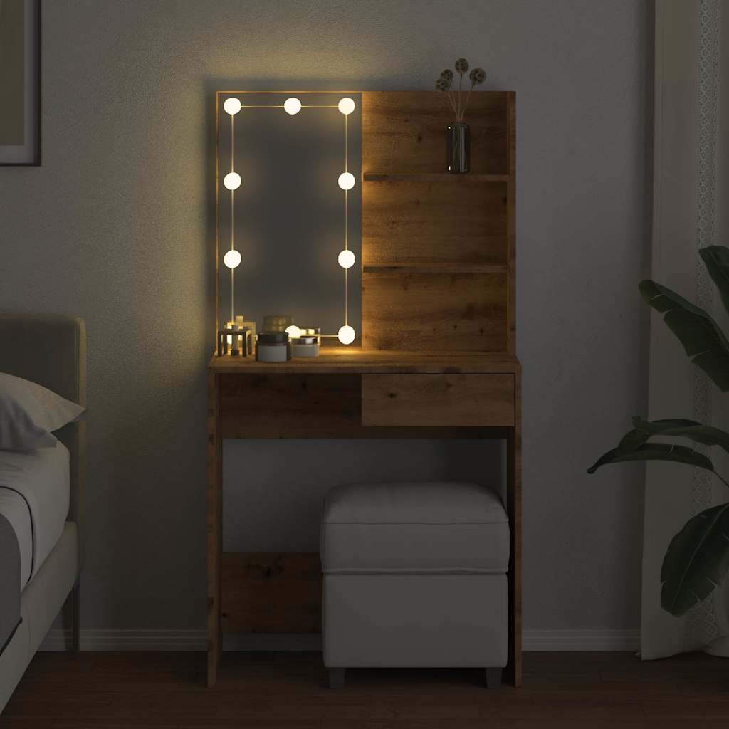Kaptafel met LED-verlichting 74,5x40x141 cm artisanaal eiken
