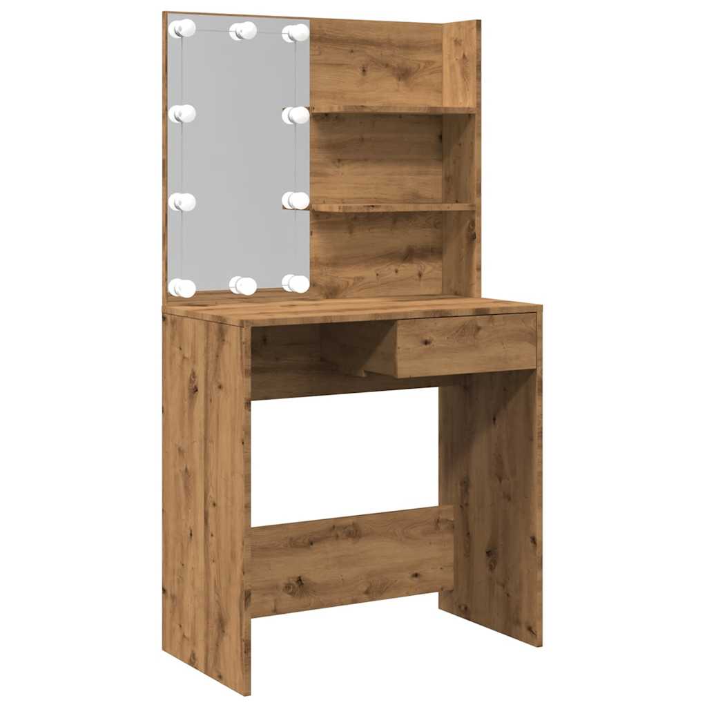 Kaptafel met LED-verlichting 74,5x40x141 cm artisanaal eiken