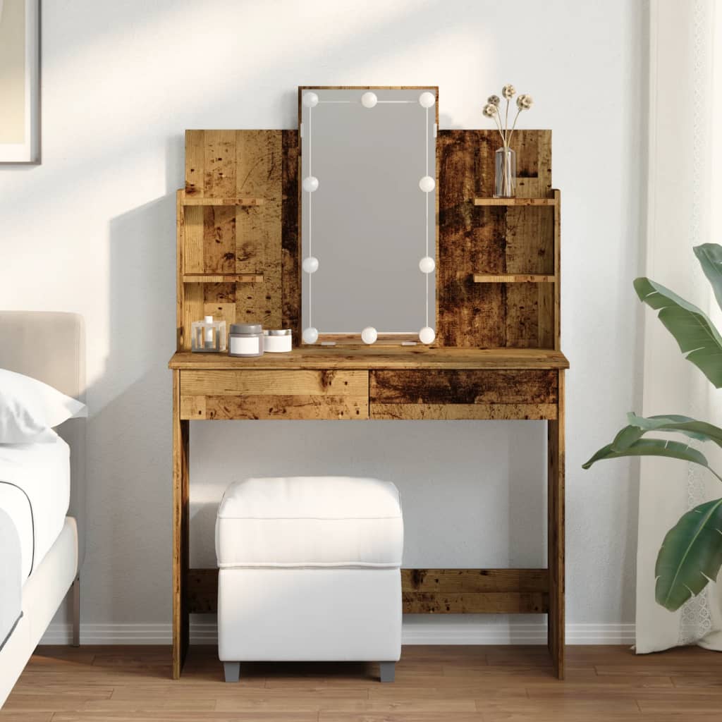 Kaptafel met LED-verlichting 96x40x142 cm oud houtkleurig