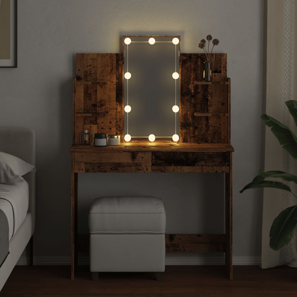 Kaptafel met LED-verlichting 96x40x142 cm oud houtkleurig