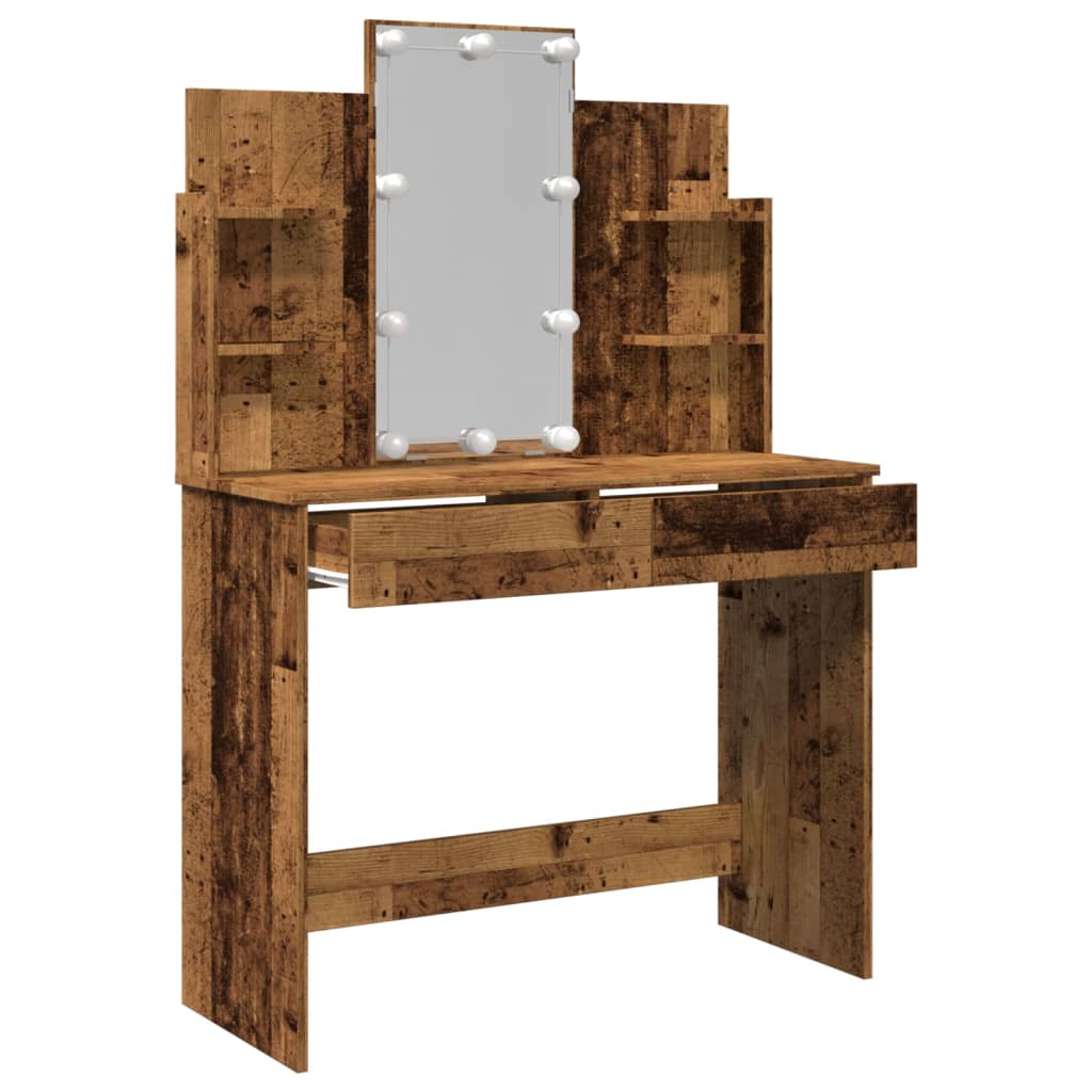 Kaptafel met LED-verlichting 96x40x142 cm oud houtkleurig