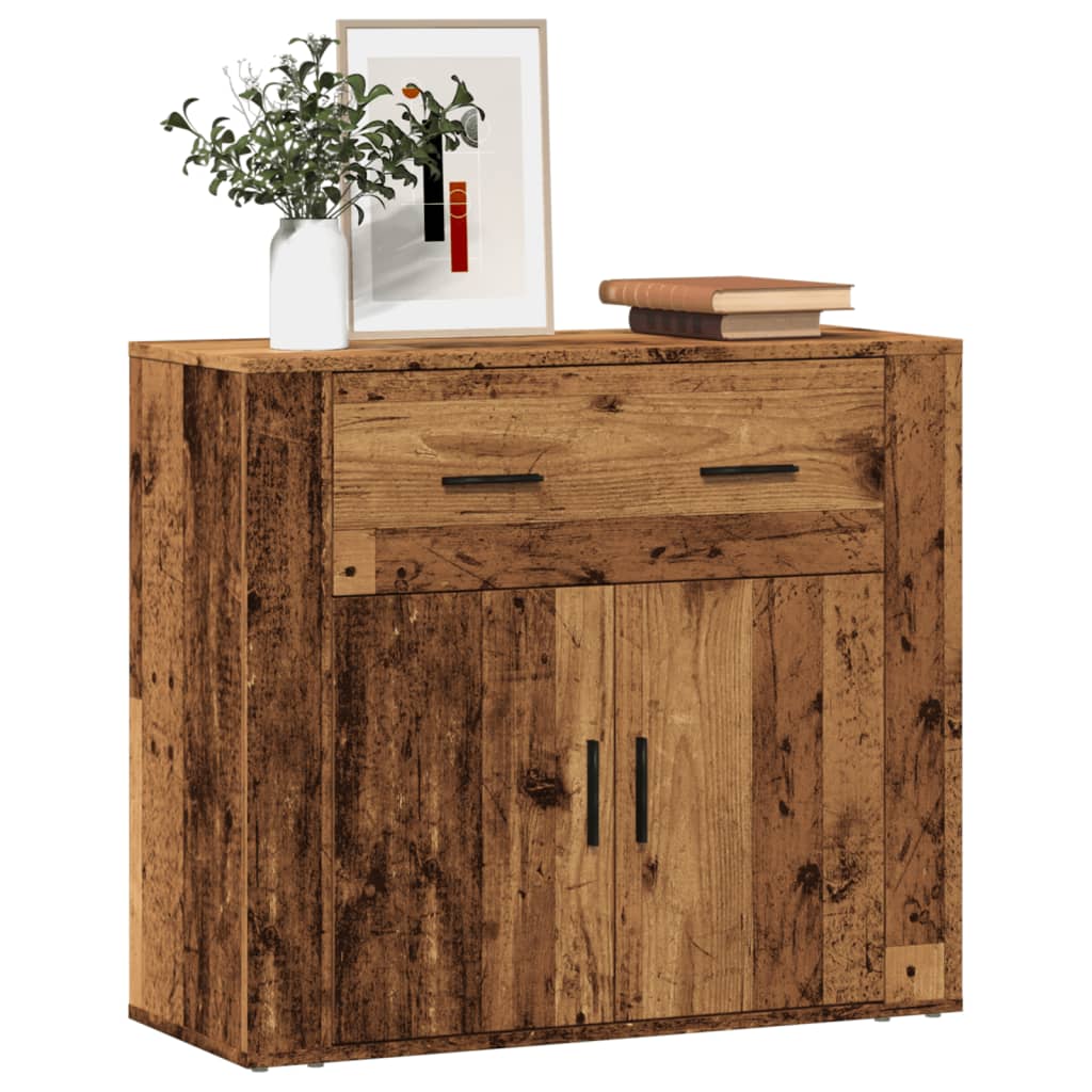 Dressoir 80x33x70 cm bewerkt hout oud houtkleurig