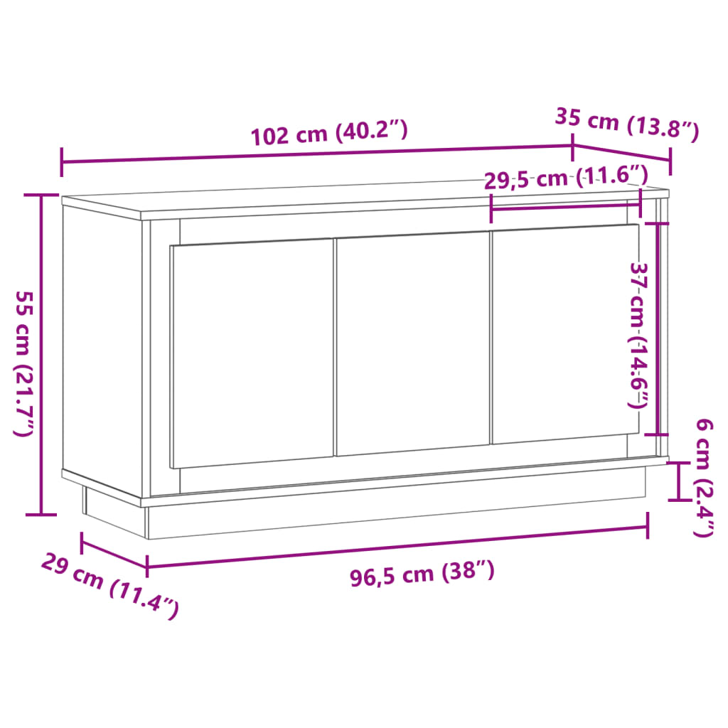 Dressoir 102x35x55 cm bewerkt hout artisanaal eikenkleurig