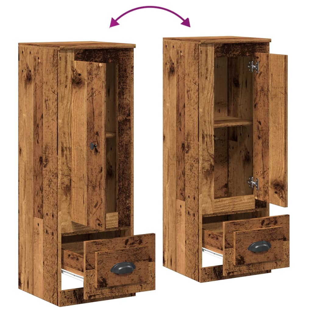 Hoge kast 36x35,5x103,5 cm bewerkt hout oud houtkleurig