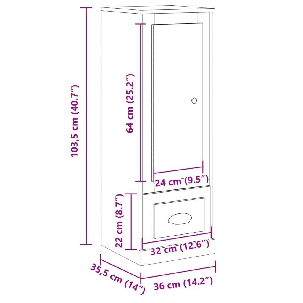 Hoge kast 36x35,5x103,5 cm bewerkt hout artisanaal eikenkleurig