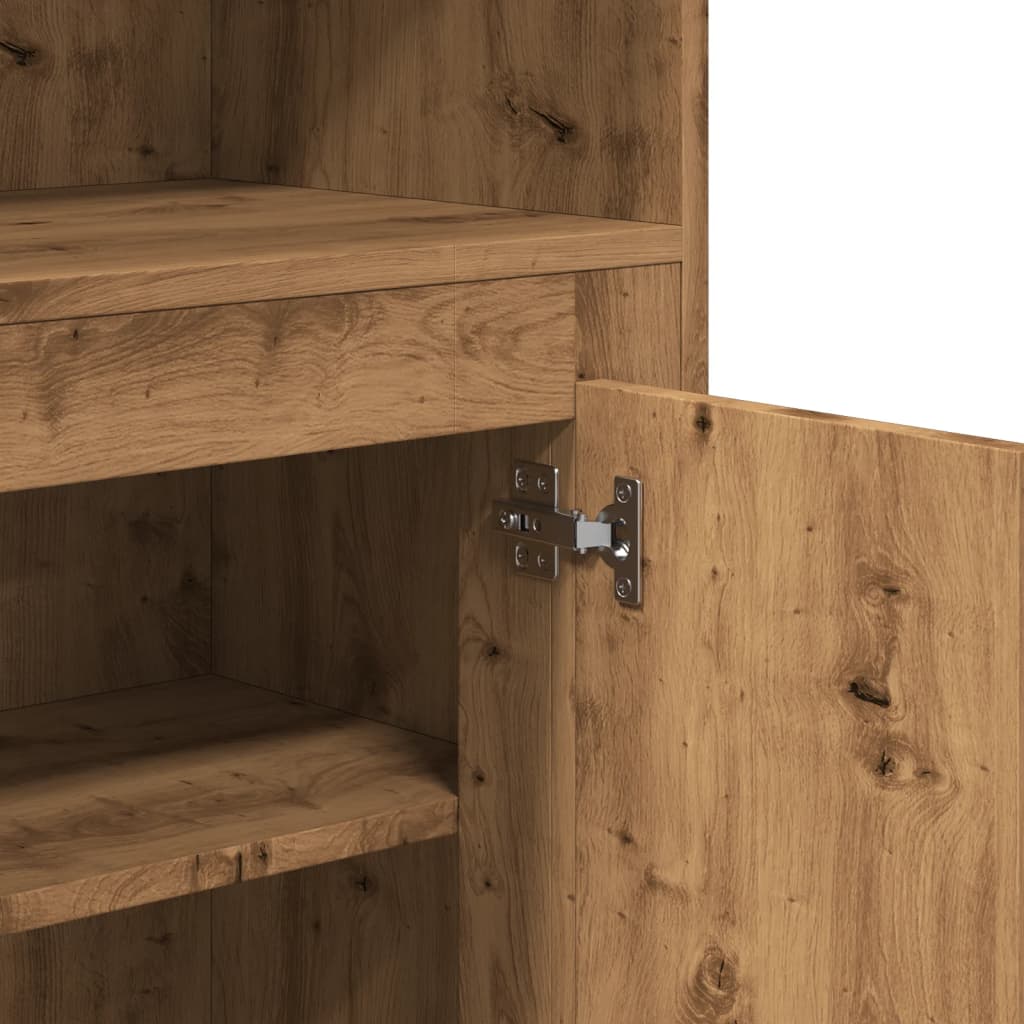 Hoge kast 60x35,5x103,5 cm bewerkt hout artisanaal eikenkleurig