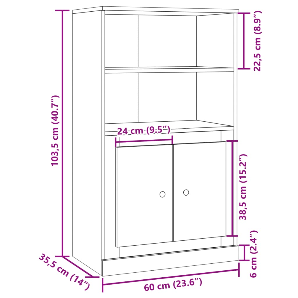 Hoge kast 60x35,5x103,5 cm bewerkt hout artisanaal eikenkleurig