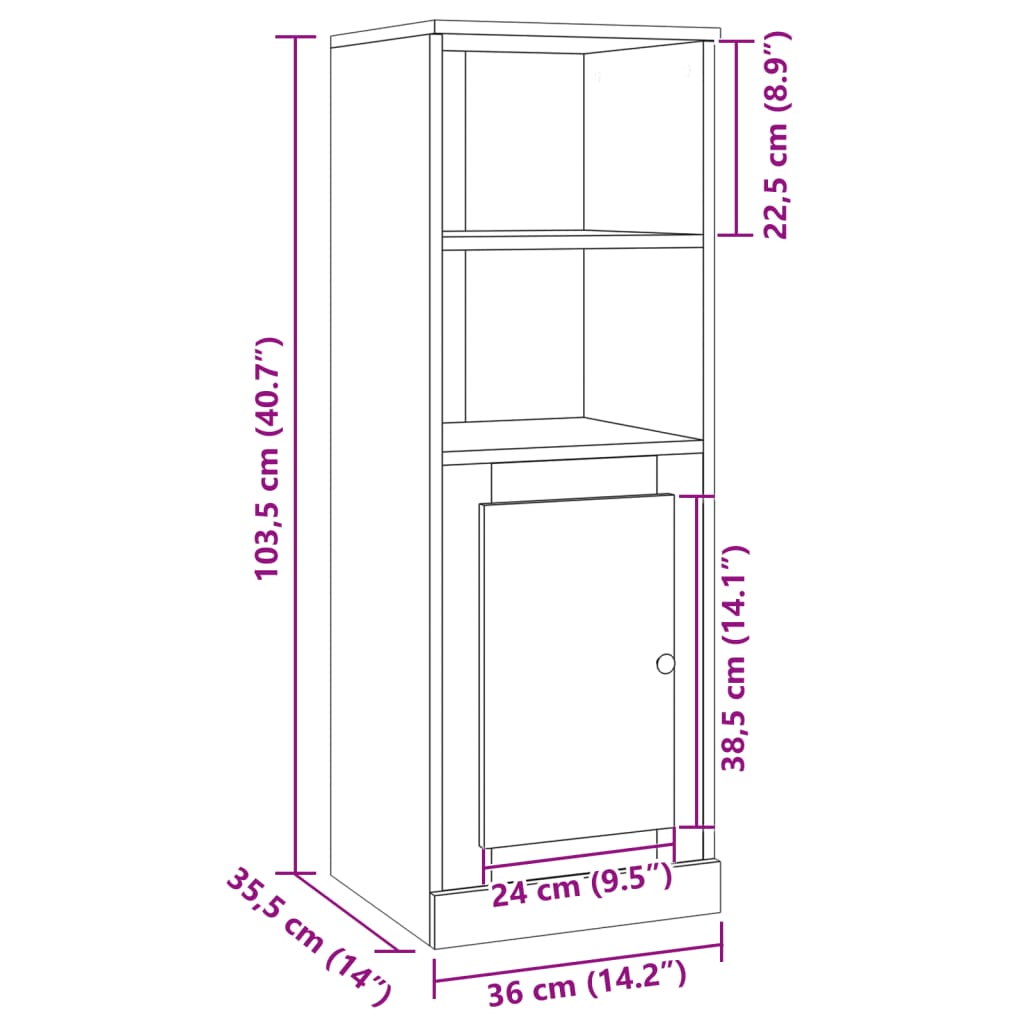 Hoge kast 36x35,5x103,5 cm bewerkt hout oud houtkleurig