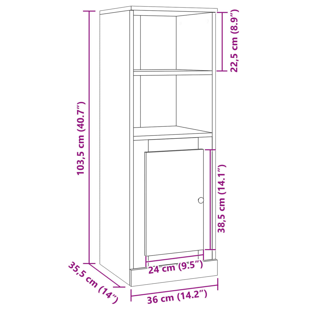 Hoge kast 36x35,5x103,5 cm bewerkt hout artisanaal eikenkleurig