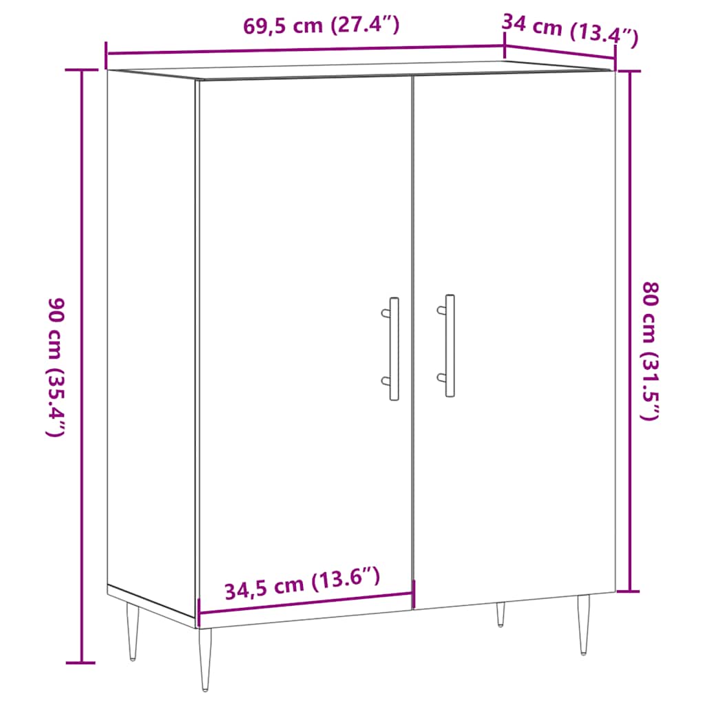 Dressoir 69,5x34x90 cm bewerkt hout artisanaal eikenkleur