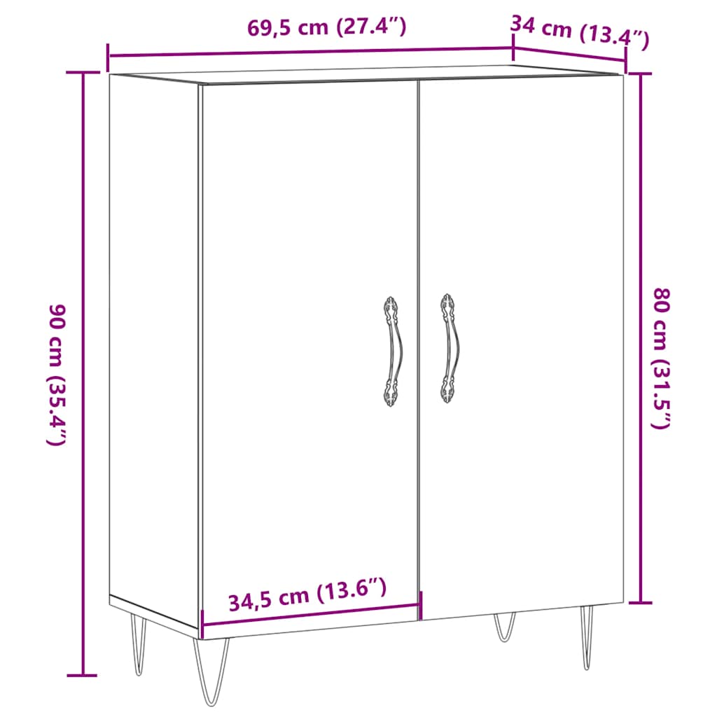 Dressoir 69,5x34x90 cm bewerkt hout oud houtkleurig