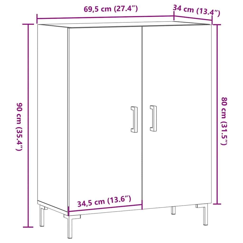 Dressoir 69,5x34x90 cm bewerkt hout artisanaal eikenkleur