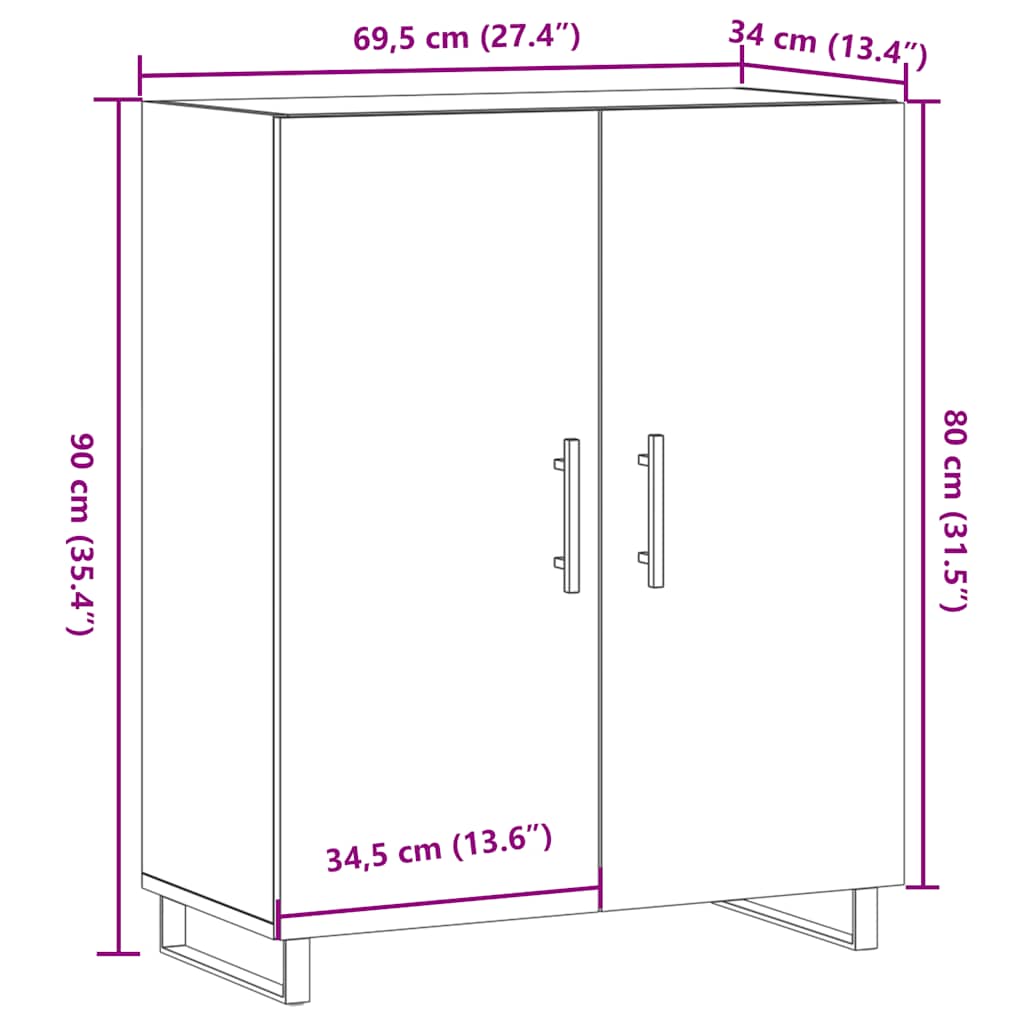 Dressoir 69,5x34x90 cm bewerkt hout oud houtkleurig