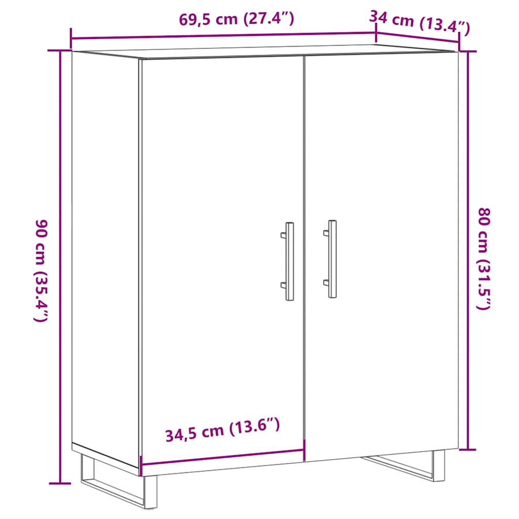 Dressoir 69,5x34x90 cm bewerkt hout artisanaal eikenkleur