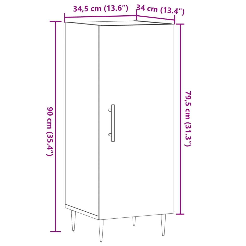 Dressoir 34,5x34x90 cm bewerkt hout artisanaal eikenkleurig