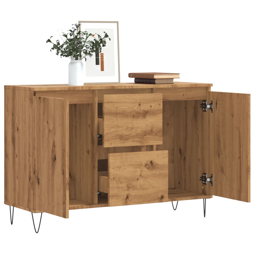 Dressoir 104x35x70 cm bewerkt hout artisanaal eikenkleurig