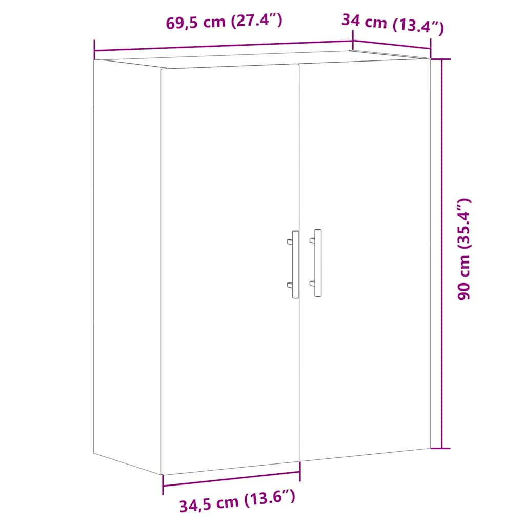Wandkast 69,5x34x90 cm artisanaal eikenkleurig