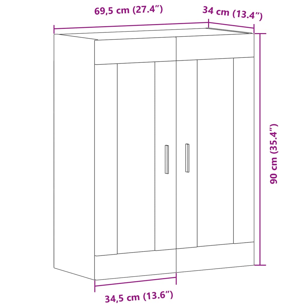 Wandkast 69,5x34x90 cm bewerkt hout oud houtkleurig